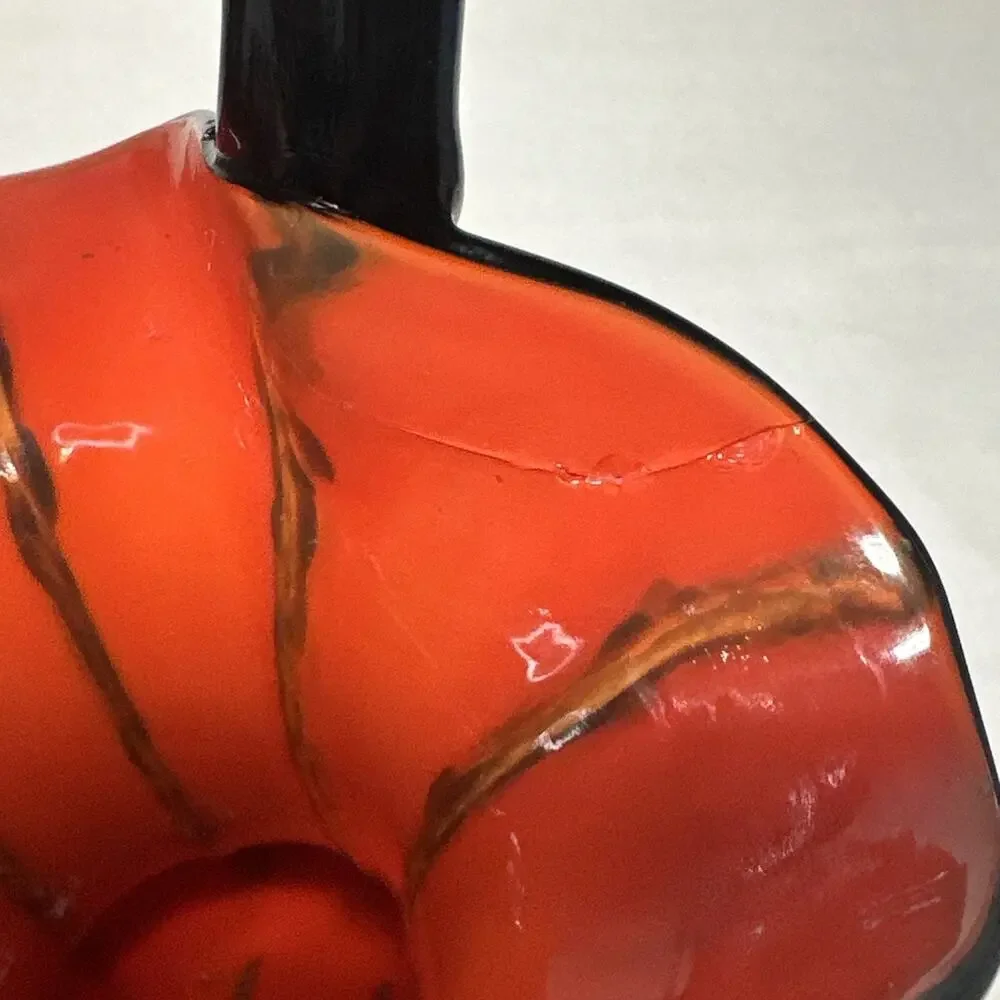 Vintage Czech Tango Art Glass Basket Vase Orange Black